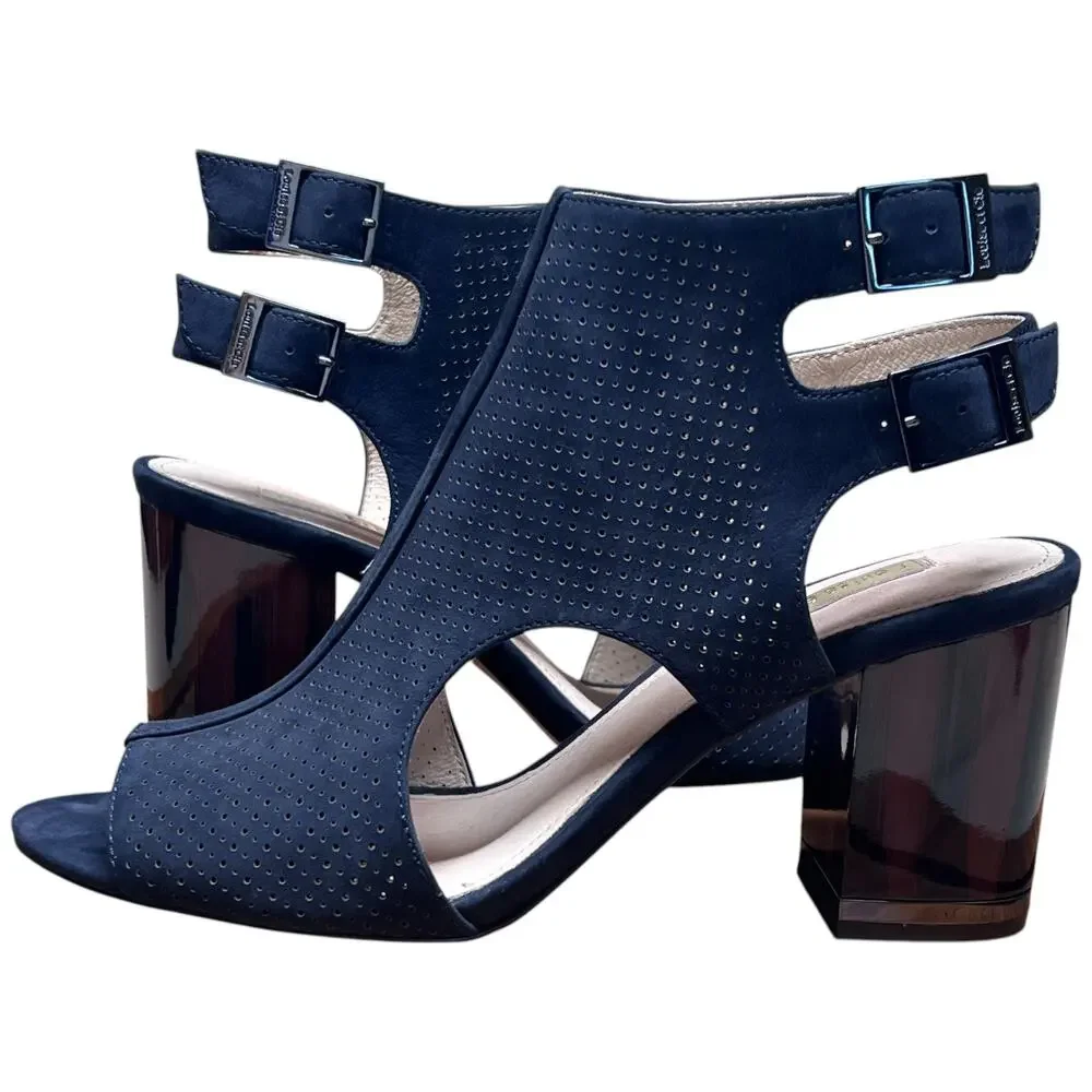 LOUISE ET CIE Lo-Vanita Women's 38.5/US 8.5 Navy Suede Sandal Tortoise Heel